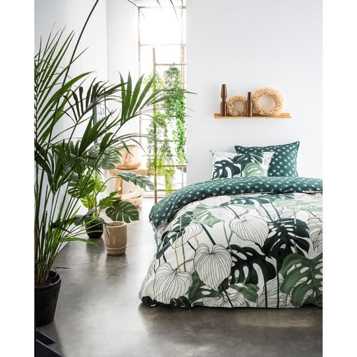 TODAY Parure de couette 220x240 + 2 taies d'oreiller 65x65 cm - 100% Coton - Vert Floral SUNSHINE 4.50 TODAY