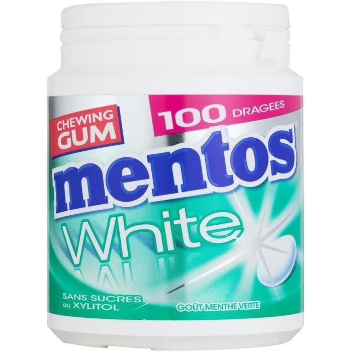 MENTOS GUM WHITE Bottle de 100 dragées sans sucres - Menthe verte