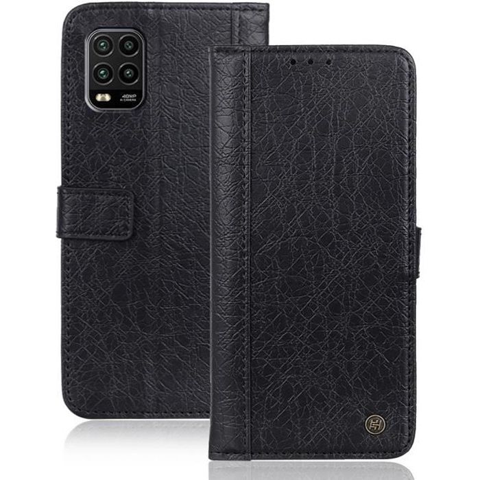 Coque Xiaomi Mi 10 Lite 5G,Cuir Etui Housse Premium PU Portefeuille Magnétique Porte Cartes Stand Fonction Coque Rabat-Noir