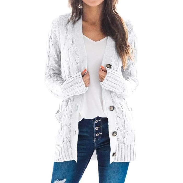 Cardigan pour Femme Veste,Veste Cardigan Décontractée,Cardigan Gilet Femme Cardigan Tricot L-Blanc