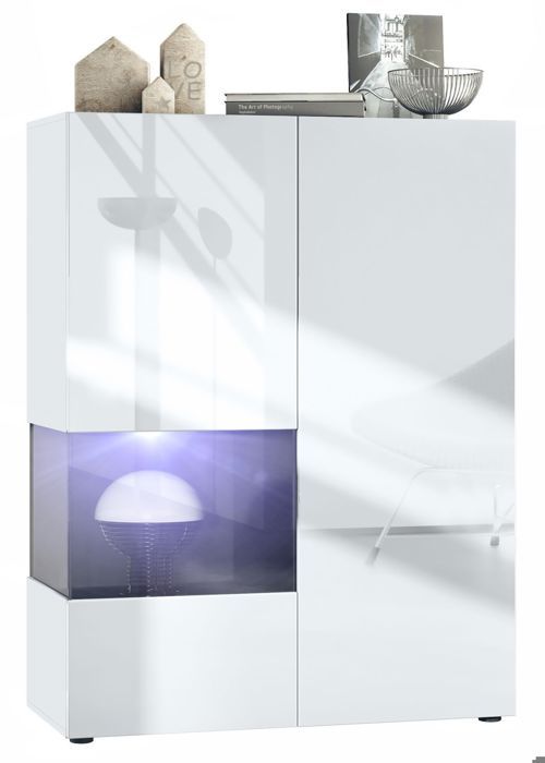 Vitrine corps mat blanc et façade blanc laquée avec led