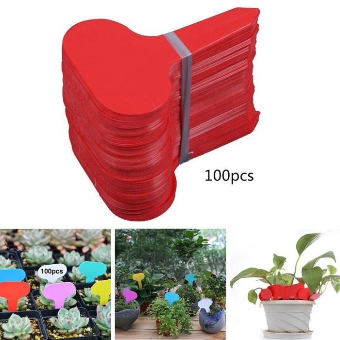 Lot de 100 Etiquettes de Plantes T-Type en Plastique pour Fleur Légumes Graine Jardin Pépinière - Rouge @avivaw