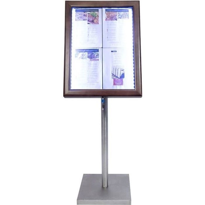 Porte-menu 4 x A4 Classic LED en bois aspect Wengé avec pied - Affichage menu hôtel restaurant 6,4 Bois Finition Wengé, Pied Acier