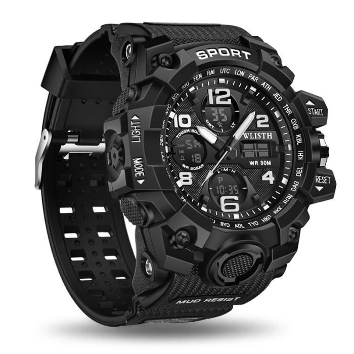 SHARPHY Montre homme LED numérique chronographe afficher la date lumineux étanche anti-chute bracelet en silicone classique