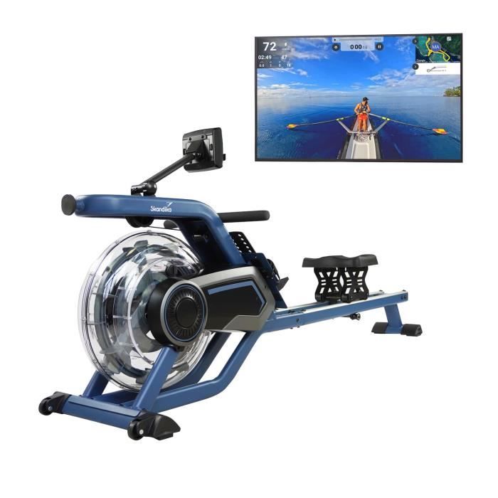 Skandika Nemo V - Rameur à eau - Réservoir 5,4 litres vertical - Niveau variable - Bluetooth - Support tablette - Max. 150 kg - Bleu