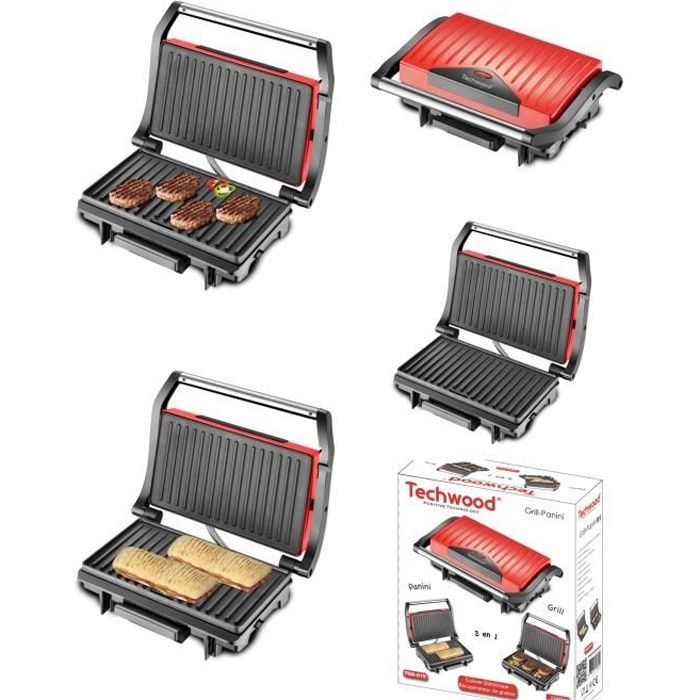 APPAREIL Grill Viande / Panini / Bac récupérateur de graisse anti-adhésive 1500W Haute qualité