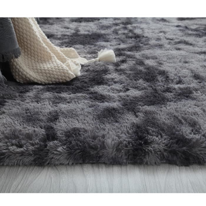 TEMPSA Tapis de Salon Chambre 80x160cm - Shaggy Yoga Moquette - Microfibre Extra Doux Gris Foncé