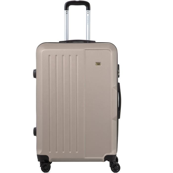 TRAVEL WORLD Valise grande taille 75cm + 6 organisateurs de voyage - Couleur Champagne