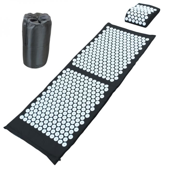 Tapis et coussin d'acupression 130 x 50 cm + sac de transport - Noir