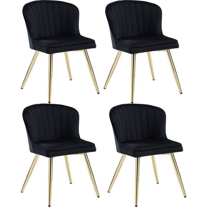 Wahson Chaise de Cuisine Lot de 2 Chaise Salle à Manger Moderne avec Coussin Épais Chaise de Cuisine avec Pied Doré Velours Noir