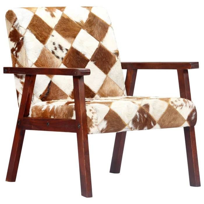 Fauteuil chaise siège lounge design club sofa salon blanc et marron cuir véritable de chèvre Fauteuil chaise siège lounge design club sofa salon blanc et marron cuir véritable de chèvre