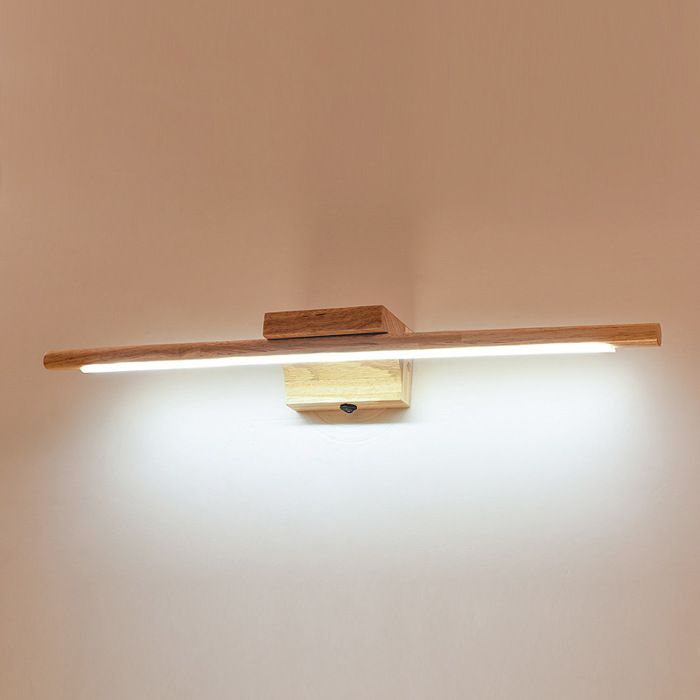 Lampe de Miroir Salle de Bain Bois Avec Interrupteur Moderne LED Applique Murale Intérieure IP44 Étanche Lampe 60Cm 3000k