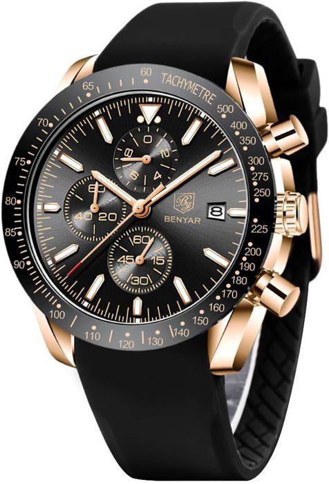 BENYAR Montre Homme Chronographe Cuir - Mouvement Quartz Sport Business 30M Étanche Cadeau Élégant