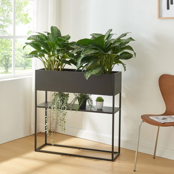 Porte-plantes surélevé Joensuu avec étagère 80 x 80 x 25 cm noir Porte-plantes surélevé Joensuu avec étagère 80 x 80 x 25 cm noir