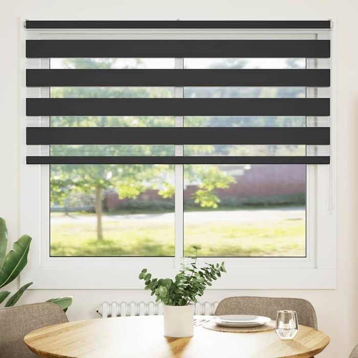 vidaXL Store zèbre noir 155x100 cm largeur du tissu 1509 cm polyester store à enrouleur zébré store zébré pour fenêtre 4014220