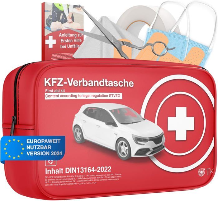 Kit 3 Trousse Secours Voiture - Norme DIN 13164 2024 - Inclut 2 Masques & Guide Urgence