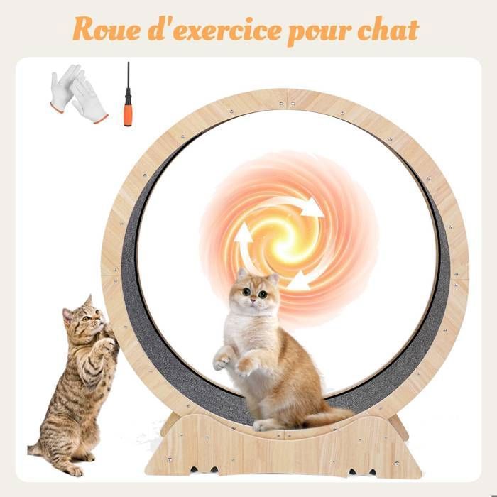 Meilleurs prix pour Roue d'exercice pour chat 43,3 pouces - Grande roue pour chats d'intérieur avec piste en tapis - avec colonne à griffer