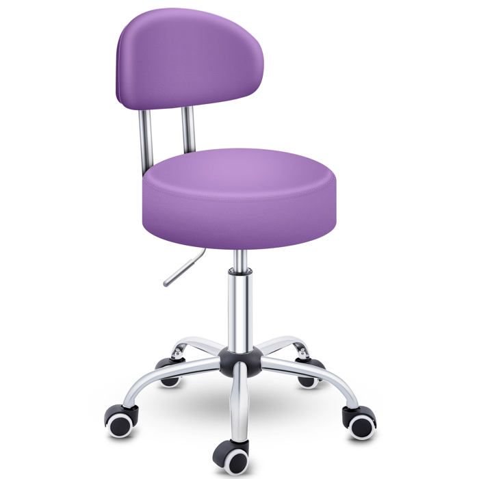 TRESKO® Tabouret de travail Violet à Roulettes avec Dossier – Réglable 46-58 cm Pivotant 360° Similicuir Bureau & Cosmétique