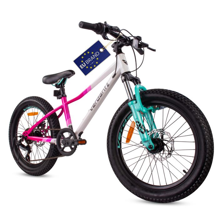 Vélo Enfant - Verdant Bike - Roues 20 - 6 à 10 ans - amortisseur - freins à disque - cadre en acier - Blanc/Rose