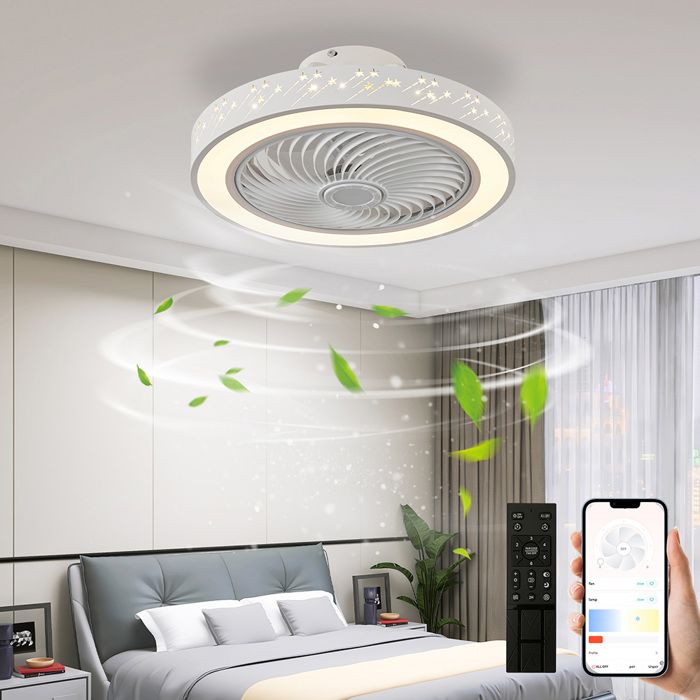 Ventilateur de Plafond avec Lumière - Télécommande / APP - Dimmable LED 6 Vitesse - Reversible Mini Fan Lampe pour Salon - Serbasic