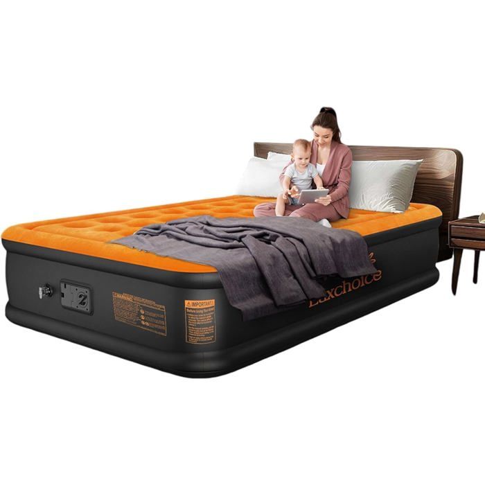Matelas Gonflable Double/king Size CHILLSUN – Avec Pompe Intégrée, épais 46 Cm, Idéal Camping Ou Invités, Livré Avec Sac De Transport