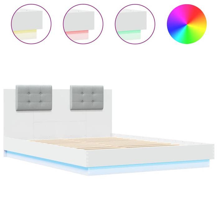 Cadre de lit avec LED - mango - Sommier à Lattes - sans matelas - blanc 140x200 cm LL835