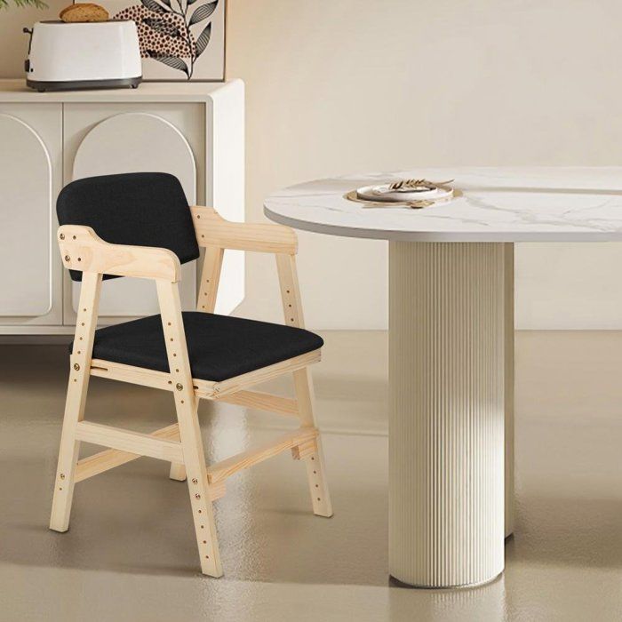 JEOBEST Lot de 1 fauteuil - Chaise enfant en Bois - Hauteur réglable - Chaise de salle à manger - Capacité de charge 60kg - Noir
