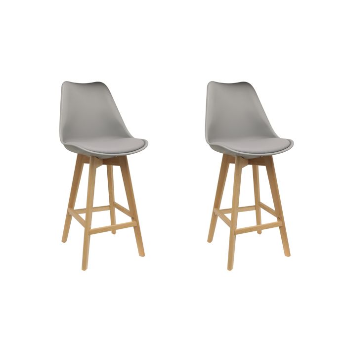 Lot de 2 Chaises de Bar - HOME DECO FACTORY - Rembourrées - Grises