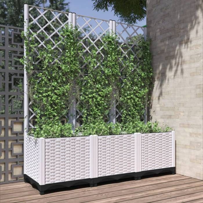 (Blanc) Jardinière avec treillis Contemporain - SIGNOR - Blanc 120x40x136 cm PP 278874