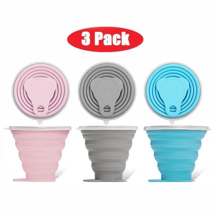3pcs 270ML Tasse Pliant Gobelet Téléscopique Coupe en Silicone pour Camping Voyage-keeper