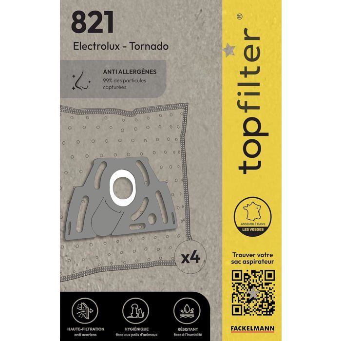 TopFilter Sacs aspirateur 4 pièces, non-tissé polypropylène