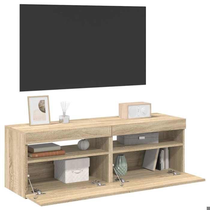 Meuble TV avec éclairage LED - VIDAXL - 60x35x40 cm - Chêne sonoma - Lumières LED RVB - Grand espace de rangement
