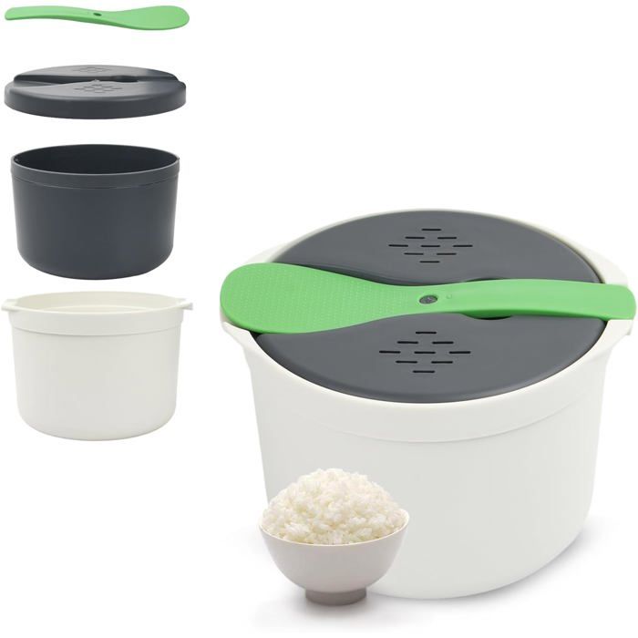 Cuisson vapeur micro-ondes complet cuillère couvercle passoire cuiseur riz nouilles céréales étanche vert Label