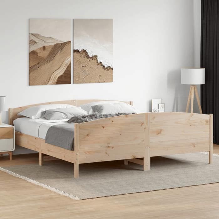 Structure de lit en bois massif - UU - 180x200 cm - Bois de pin massif - Lattes en contreplaqué - Assemblage requis