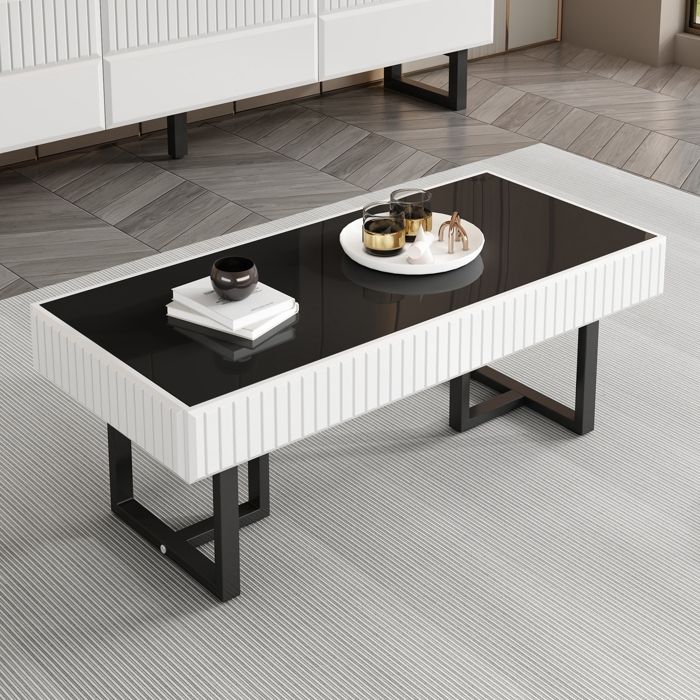 Table Basse Classique Moderne en Noir et Blanc Table de Salon Dessus de Table Noir Brillant Tables dappoint 110 x 50.5 x 41 cm