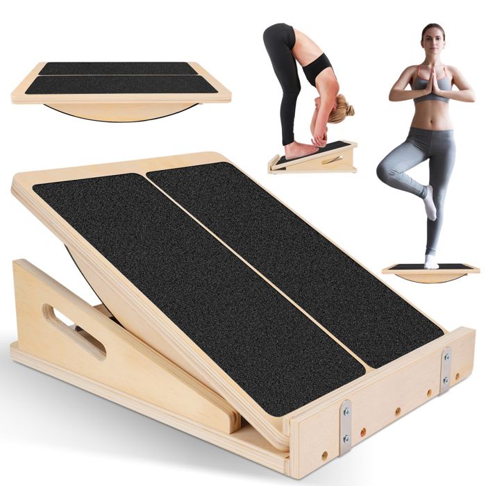 Planche inclinée en bois 2 en 1 pour étirement des mollets et équilibre coussin détirement de cheville réglable professionnel