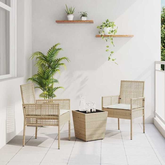 Ensemble bistro de jardin style contemporain poly rotin beige avec coussins terrasse patio jardin