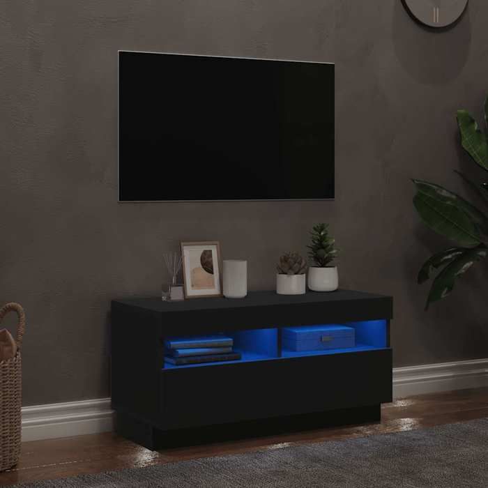 SALE 2026 Armoire TV moderne Noir - Meuble TV avec lumières LED noir 80x35x40cm PRO312146709