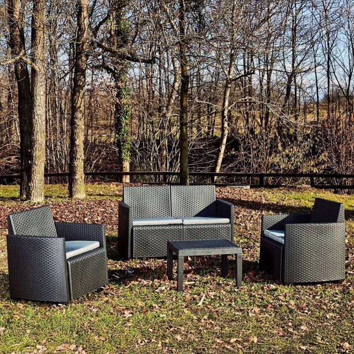 Ensemble Salon Extérieur Riccione Dmora en Plastique Noir Anthracite Ensemble Salon Extérieur Riccione Dmora en Plastique Noir Anthracite