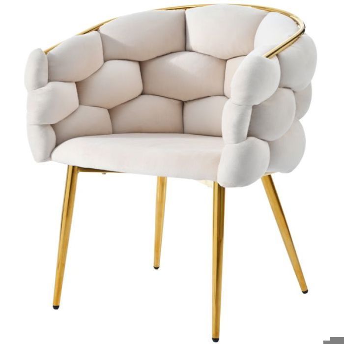 Chaise de velours - Beige - 50x47x80cm - Pieds en fer doré - Confortable et élégante