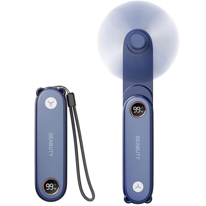 Mini Ventilateur Portable - SEABUTY Ventilateur et Lampe de Poche 2 en 1 - Écran LED - Petit Pliable pour Voyage Été Cadeau