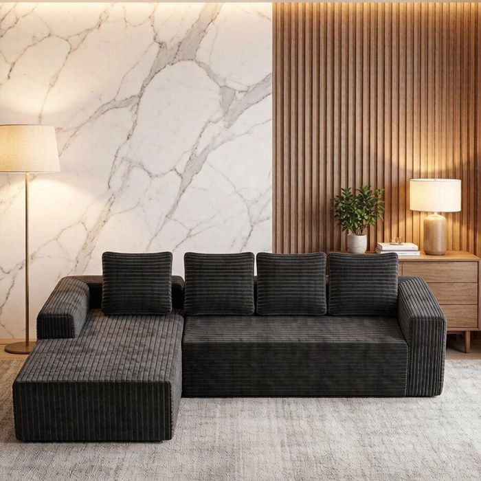 Canapé dangle Cloud avec chaise longue L modulaire moderne assise profonde rembourré sans assemblage gris tissu velours côtelé Canapé dangle Cloud avec chaise longue L modulaire moderne assise profonde rembourré sans assemblage gris tissu velours côtelé