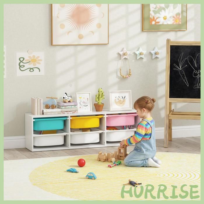 Cocosity Meuble Rangement Enfant À 2 Niveaux Étagère De Rangement Pour Jouets Enfants Avec 6 Bacs Amovibles 97X21X29Cm Blanc