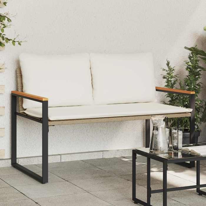 （SOLDES Dété）banc avec coussin - SHIELD - Meuble dextérieur - Banquette pour balcon Beige et blanc crème 115x65x72cm Rotin 727392