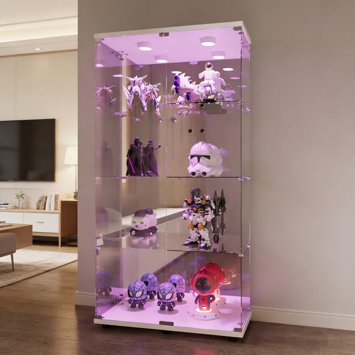 Vitrine en Verre 4 Étagères 164x81x37cm Vitrines Salon Vitrine pour Collection Meuble Vitrines Verres avec LED et Portes