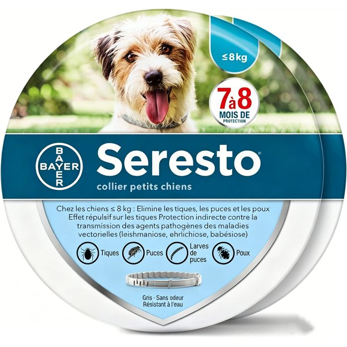 Lot de 2 - Collier Seresto Anti-Puces et Anti-Tiques pour Petits Chiens – Moins de 8 kg