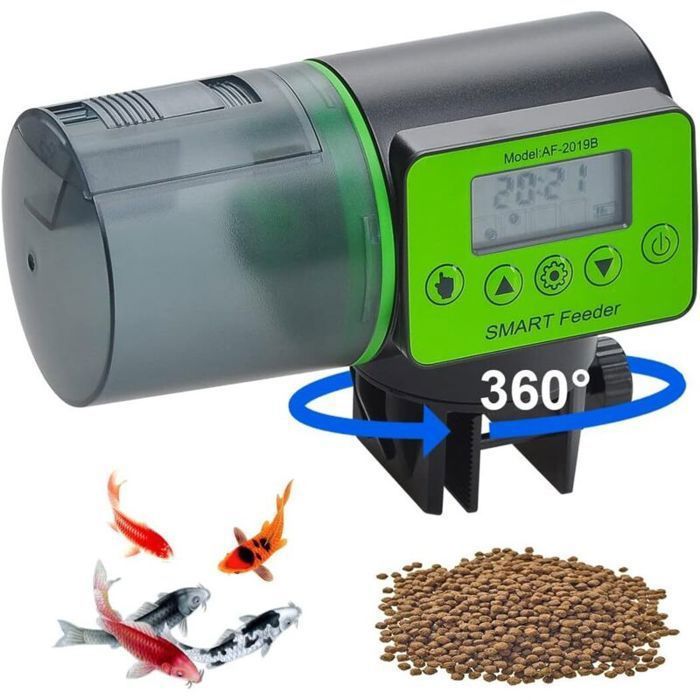 Vert Distributeur Automatique de Nourriture pour Aquarium résistant à lhumidité pour Poisson- Piles non incluses