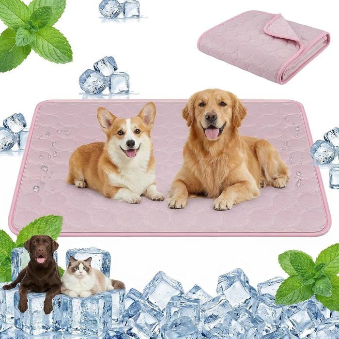 Tapis Rafraîchissant pour Chiens et Chats Coussin de Tapis de Refroidissement en Soie Glacée Respirant Non Toxique (70 * 100CM Rose)