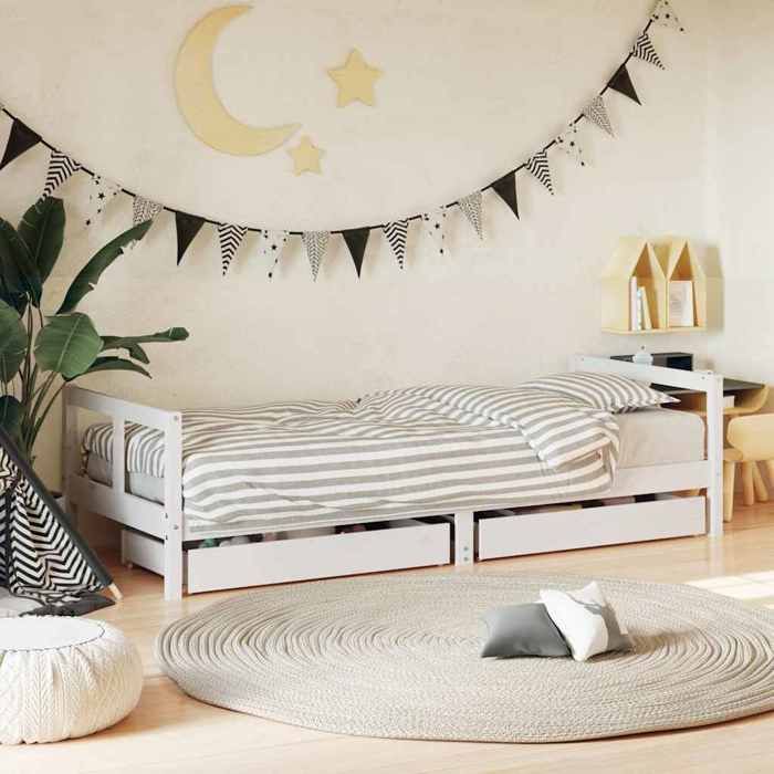 Structure de lit enfant tiroirs blanc 80x200 cm - résistance à lhumidité - bois de pin massif 73493fqd99t