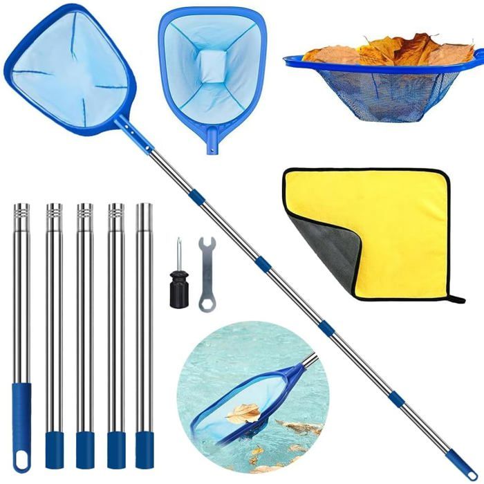Epuisette de Fond Piscine Avec Manche Telescopique 220cm Epuisette de Surface Piscine Kit de Nettoyage Pour Piscine